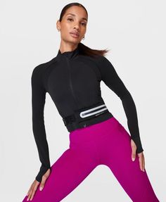 An ultra-versatile layer made for every workout. Fabric is lightweight, high-stretch and sweat-wicking. Seamless with a slim, cropped fit and high neck. Full centre zip and long sleeves with thumbholes to keep your wrist warm. Features branded internal placket detail . Front length: 45cm / 17.5”. Model wears size S and is 178cm/5'10" tall. Style Code: SB9288Colour: Black Activewear Shoot, Sweat Top, Sweaty Betty, Wedding Guest Dress Summer, Zip Jacket, Workwear Dress, Gray Jacket, Jumpers For Women, Zip Up