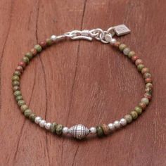 Unakite and Karen Silver Beaded Bracelet - Earthy Silver | NOVICA Small Beaded Bracelets Boho, Affordable Casual Jewelry With Gemstone Beads, Cheap Silver Metal Beaded Jewelry, Cheap Trendy Beaded Wrap Bracelet, Earth Tone Jewelry, Chip Bead Necklace, Beaded Ankle Bracelets, Beads Craft Jewelry, Earthy Jewelry