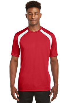 Sport-Tek ® Dry Zone ® Colorblock Crew. T478 - TRUE RED/ WHITE - S | Sport-Tek Dry Zone Colorblock Crew in True Red/White Size Small | Polyester Mens Workout Pants, Screen Printing Process, True Red, Athletic Apparel, Athletic Outfits, Athletic Fits, Shirt Outfit, Raglan Sleeve, Sport Fitness