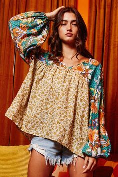 Mary Top – Jones Burch Outfit For Medium Size, Shirred Top Outfit, Shirred Top, Bohemian Girls, Top Outfit, Dressy Tops, Mixing Prints, Upcycle Clothes, Girly Girl