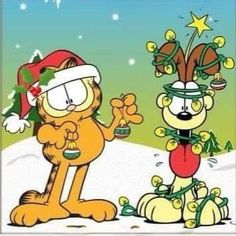 garfield the cat and his friend are dressed up for christmas