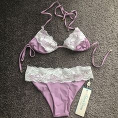 Beach Bunny Lady Lace Bikini Color Lavender Size Xs Top And Bottom . ****Condition**** Brand New With Tags Authentic Beach Bunny Gorgeous Style Bikini, One Of The Discontinued Styles... Note**: In The Last 2 Photos, A Different Color Is Shown, This Is Just To Illustrate What This Bikini Looks Like On A Person.. Comes From A Very Clean Home, Pet Free And Smoke Free!! If You Have Any Questions, Please Do Not Hesitate To Ask!! Summer Swimwear With Lace Trim For Pool, Summer Beachwear Swimwear With Lace Trim, Lace Trim Beachwear Swimwear For Pool, Triangle Top Swimwear With Lace Trim For Vacation, Lace Trim Beachwear Swimwear, Beachwear Swimwear With Lace Trim Triangle Top, Summer Swimwear With Lace Trim For Vacation, Spring Vacation Swimwear With Lace Trim, Bunny Lady