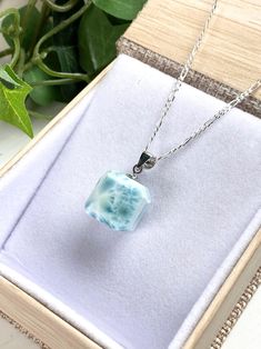 Larimar Pendant Necklace - Larimar Jewelry - Rare Gemstone Jewelry - Larimar Cube Easy Necklace, Larimar Earrings, Silver Link Chain, Larimar Jewelry, Larimar Pendant, Rare Gems, Rare Gemstones, Matching Earrings