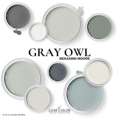 the gray owl paint color scheme is shown in several different shades and sizes, including white