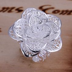 925 Sterling Silver Zirconia Rose Flower Band Ring Size 8 B138 Silver Rose Ring, Ring Jewellery Design, Silver Flower Ring, Silver Jewelry Design, Rose Ring, Silver Plated Jewelry, 925 Silver Jewelry, 925 Jewelry, Silver Flowers