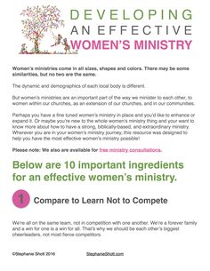 a poster with the words developing an effective women's ministry written in pink and green