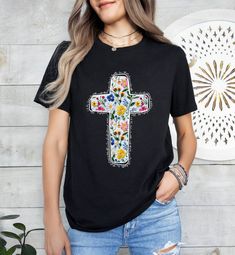 Floral Cross,Religious Gift Shirt,Ladies Cross Tee,Flower Shirt,Gift for Womens,Church Shirt,Christian Shirt,Faith Based Tshirt,Women Outfit ----- How To Order ----- 1-) Please, check and review all the photos. 2-) Choose your t-shirt size and color. *Different styles of shirts may have different shades of same color choice due to different manufacturer brands. *For this reason, we recommend you to match shirts from the same styles if you want precisely matching colors (ex. Unisex, V-necks, Todd Cross Shirt, Cross Applique, Cross Shirts, Church Shirt, Kids Graphic Tees, Flower Shirt, Faith Based, Religious Gifts, Christian Shirts