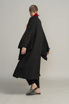 "Japanese Haori Jacket, Kimono Oversize Cardigan, Grey Urban Casual to Evening Bohemian Black Cape Cover Up This great Gray Unisex Japanese Haori kimono Jacket is a very chic addition to your wardrobe and upgrades any outfit. The Haori Kimono can be combined with most of your outfits, be it Pants, Jumpsuits, and skirts. This Haori is suitable for men and Women and is made from high-quality Lycra. MEASUREMENTS OF THE HAORI:ONE SIZE BODY PART: Bust - 126cm / 49\" inches Hips - 126 cm / 49\" inches Oversized Black Bohemian Outerwear, Fall Layering Kimono With Kimono Sleeves, Black Long Sleeve Kimono For Fall, Long Sleeve Fall Kimono One Size, One Size Long Sleeve Fall Kimono, Fall Long Sleeve One Size Kimono, Long Lagenlook Cardigan For Layering, Fall Outerwear With Kimono Sleeves In One Size, One Size Fall Outerwear With Kimono Sleeves