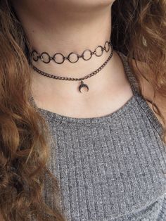 "Crescent Moon Choker Necklace, Double Wrap Choker, Black Choker Necklace, Black Dainty Choker, Double layer Choker, Delicate Velvet Choker ❤ BUY ANY 2 ITEMS ANS GET 15% OFF!! (USE COUPON CODE '15OFF') ❤ ❤ BUY ANY 4 ITEMS ANS GET 20% OFF!! (USE COUPON CODE '20OFF') ❤ ❤ BUY ANY 6 ITEMS AND GET 25% OFF!! ((USE COUPON CODE '25OFF') ❤ Complete any outfit with this unique gorgeous fashionable and trendy delicate double layering horn/crescent moon choker necklace! Made from 10mm + 3mm velvet cord, and Moon Choker Necklace, Moon Choker, Simple Choker, Tattoo Choker, Choker Black, Black Choker Necklace, Dainty Choker, Black Tattoo, Layered Chokers