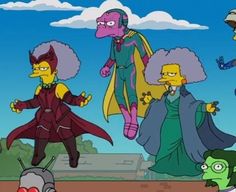 the simpsons characters are all dressed up in their costumes and they appear to be doing different things