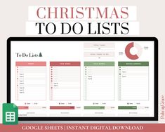 christmas to do list on a computer screen with the title, google sheets instant digital download