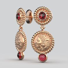 Discover our exquisite Made in Italy Dangle Earrings, crafted with meticulous artistry in either 14k or 18k gold and adorned with stunning natural Garnet cabochons ( 4 mm). Inspired by the grandeur of ancient Greece, these earrings feature a captivating reproduction of an ancient Greek coin, portraying the heroic Head of Herakles proudly donning the iconic lion skin. 14k or 18k gold Made in Italy Length 32 mm, Width 14 mm Lion Skin, Ancient Greek Coin, Greek Coins, Italian Jewelry, Greek Style, Garnet Earrings, Ancient Greece, Ancient Greek, Ring Verlobung