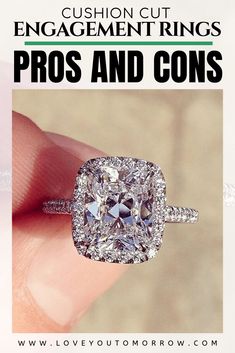 an engagement ring is shown with the words pros and cons in front of it