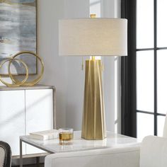 a living room scene with focus on the table lamp