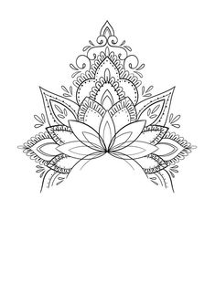 a black and white drawing of a flower with leaves on the petals, in an ornate style