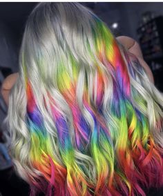 Rainbow Hair Highlights, Hidden Rainbow Hair, Fantasy Hair Color, Holographic Hair, Company History, Cute Hair Colors, Rainbow Hair Color, Beautiful Hair Color