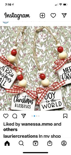 an instagram page with christmas ornaments and tags