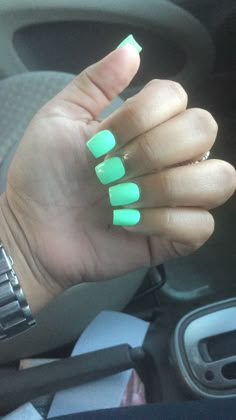 China glaze #allglammedup green nails done by @nailsbyayana_ 🇧🇸 Aqua Short Nails, Green Nails And Toes, Blue And Green Nails Ideas, Short Set Nails, Sea Foam Nails, Drippy Nails, Green Overlay, Nails And Toes, Shiny Nails Designs