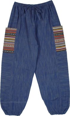 Comfort and style go hand in hand with these Khadi cotton voile harem pants. The loose pants are perfect for a casual day in or to lounge around in, with their elastic drawstring waist they are very snug. #tlb #SplitSkirtsPants #Peasant #Pocket #bohemianfashion #bohemiancottonpants #harempants #yogapantswithpocket Cotton Harem Pants With Elastic Waistband For Loungewear, Blue Relaxed Fit Harem Pants With Pockets, Bohemian Lounge Pants With Pockets, Bohemian Loungewear Pants With Pockets, Blue Cotton Harem Pants With Pockets, Relaxed Fit Harem Pants With Pockets For Festivals, Bohemian Cotton Harem Pants With Relaxed Fit, Casual Multicolor Harem Pants With Elastic Waistband, Multicolor Relaxed Fit Cotton Pants