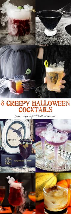 halloween cocktails with spooky decorations and creepy drinks