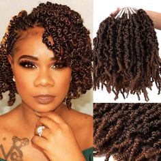 Size:10“ Pre-twisted (pack of 3)  |  Color:T1B/30# Short Curly Spring Pre-twisted Crochet Braids Item Type: Short Curly Spring Pre-twisted Crochet Braids Material: 100% High Temperature Kanekalon Fiber Color: 5 colors available--1B#, 4#, T1B/27#, T1B/30#, T1B/BUG Net Weight: (65g±2g)/pack Items Per Package: 15 strands/Per Pack, 3 Packs/Lot. with Free Gifts Style: Short Curly Spring Pre-twisted Crochet Braids Full Head: Usually 6 Packs Can Do a Full Head -Our factory is focus on R&D and producing synthetic hair for 10 years.Synthetic hair use the latest 100% High Temperature Heat Resistant Fiber material.Nice and soft with no smell and natural looking ends.Don't easily unravel and fray. Create the latest and fashionable synthetic hair style for you and shape you in the state of uniqueness H Curly Twist, Short Crochet Braids, Fluffy Curly Hair, Spring Twist Hair, Crochet Hairstyles, Passion Twists, Curly Braids, Curly Crochet Hair Styles, Hair Braider