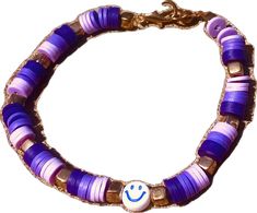 Trendy Everyday Smiley Face Bracelet, Trendy Everyday Bracelet With Smiley Face, Trendy Everyday Bracelets With Smiley Face, Trendy Purple Friendship Bracelets, Trendy Purple Everyday Jewelry, Trendy Everyday Purple Jewelry, Trendy Purple Jewelry For Everyday, Everyday Purple Round Beaded Bracelets, Trendy Gold Bracelets With Smiley Face