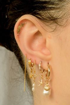 Next Piercing, Mix Match Earrings, Ear Piercing Ideas, Studio Jewelry, Sun Charm, Cute Piercings