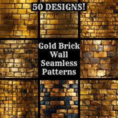 gold brick wall seamless patterns with the words 50 designs in black, white and yellow