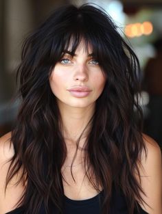 Shag Haircut Long Hair With Bangs, Style Free Haircuts, Shag Hairstyle Long Hair, Long Shag Hair With Bangs, Shag 70s Hair, Shag Hair Bangs, Layered Long Shag Hairstyles, Swoopy Bangs Long Hair, Shaggy Haircuts For Wavy Hair