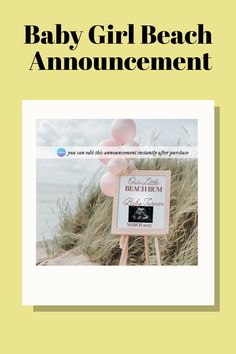 a baby girl beach announcement with balloons