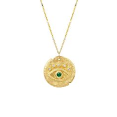 Emerald Baby Eye of Protection Coin Pendant - Logan Hollowell Moonstone Eyes, Baby Eye, Eye Of Protection, Logan Hollowell, Queen Rings, Gold Link Necklace, Blue Opal Ring, Baby Eyes, Blue Moonstone