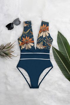 Averie Streetwear For Men, International Clothing, Deep Plunge, Orange Accents, Cute Swimsuits, Designer Swimwear, Swimwear Collection, Deep Blue, Womens Swimwear