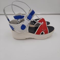 Nib Liliana Sporty-1 Red White Blue Adjustable Slingback Strap 3" Platform Sandals. Faux Leather Trims, Hook Loop Closure On Straps, Delrin Clip Buckles. Great For 4th Of July, Picnics, Hiking, Memorial Day, Labor Day, Summer, Festivals, Carnivals & Amusement Parks. Super Comfy. Size 5.5 6 6.5 7 7.5 8 8.5 9 White Open Toe Slingback Sandals With Strap, White Wedge Sandals With Adjustable Strap And Round Toe, Red Sandals With Adjustable Strap And Round Toe, Red Slingback Sandals With Round Toe For Summer, Red High Heel Slingback Sandals For Summer, White Slingback Sandals With Strap, White Slingback Strap Sandals, White Strap High Heel Sandals, White High Heel Strap Sandals