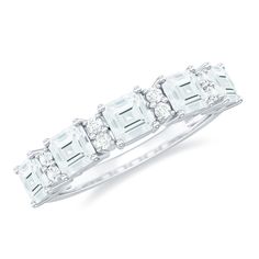 Asscher and Round Cut Moissanite Half Eternity Band Ring - Rosec Jewels Elegant White Emerald Cut Eternity Band, White Asscher Cut Elegant Eternity Band, Asscher Cut Half Eternity Diamond Ring, Timeless White Cubic Zirconia Eternity Band, White Emerald Cut Eternity Band With Prong Setting, White Emerald Cut Eternity Band With Brilliant Cut, Asscher Cut Eternity Band With Diamond Accents, White Asscher Cut Eternity Band For Wedding, White Eternity Band With Baguette Diamond Cut