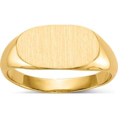 Material:  Primary - Purity: 14KFinish: Polished & BrushedBand Width: 2 to 7 mm (tapered)Size (Minimum): 3Size (Maximum): 7Material:  Primary: GoldSizeable: YesEngravable: YesProduct Type: JewelryJewelry Type: RingsSold By Unit: EachGender: UnisexTexture: SatinProfile Type: Closed BackMaterial:  Primary - Color: YellowRing Type: Signet RingRing Top Length: 7 mmRing Top Width: 13 mm Yellow Ring, Signet Ring Men, Yellow Rings, Gold Signet Ring, Traditional Fashion, Ring Size Guide, Fine Jewelry Gift, Types Of Rings, Ring Collections