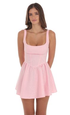 Jacquard Open Back Bow Dress in Pink | LUCY IN THE SKY Pink Homecoming Dress Short, Pink Hoco Dress, Recruitment Dresses, Back Bow Dress, Cute Formal Dresses, Cheer Coach, Elegant Mini Dress, Light Pink Dress, Pink Homecoming Dress