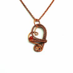 Copper Wire Wrapped Heart Necklace, copper heart pendant w/ carnelian agate polished bead, jewelry, OOAK heart pendant, Rocky Road Jewelry Copper Heart Pendant For Jewelry Making, Unique Copper Heart Pendant Necklaces, Unique Copper Heart Pendant Necklace, Unique Copper Necklace With Heart Pendant, Handmade Copper Heart Pendant Necklace, Handmade Copper Heart Necklaces, Handmade Copper Heart Pendant Jewelry, Handmade Heart-shaped Copper Necklaces, Handmade Heart-shaped Copper Necklace