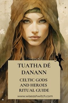 a woman with long hair wearing a hoodie and holding a sign that says, tuatha de danan celtigoos and heros ritual guide