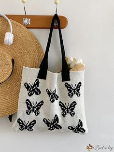 BirdinBag - Knit Tote Bag with Butterfly Pattern - Spacious and Stylish Shoulder Bag Knit Tote Bag, Knit Bag, Knitting Tote Bag, Knitting Tote, Animal Bag, Stylish Shoulder Bag, Word Wrap, Butterfly Pattern, Shoulder Tote Bag