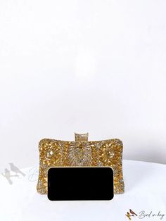 Bird in Bag - Rhinestone-Decorated Clutch Bag Embellished Rectangular Bag, Chic Rectangular Evening Bag With Bling, Glamorous Bedazzled Rectangular Evening Bag, Gold Embellished Rectangular Clutch, Luxury Rectangular Bling Clutch, Elegant Bedazzled Rectangular Evening Bag, Glamorous Bedazzled Rectangular Bag, Rectangular Clutch With Rhinestones, Gold Handheld Bags With Rhinestones