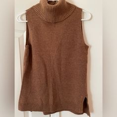 Camel Sweater Sleeveless Brown Sweater Vest For Layering, Chic Brown Tank Top For Fall, Brown Vest Top For Layering, Brown Sleeveless Tank Top For Fall, Chic Brown Sleeveless Sweater Vest, Brown Tank Top For Fall, Brown Sleeveless Tank Top For Layering, Camel Sweater, Boucle Sweater