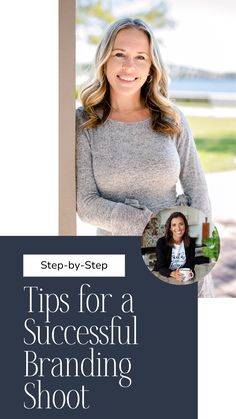 a woman smiling with her arms crossed and the words tips for a successful branding shoot