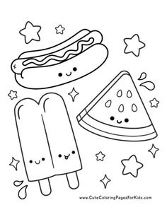 a hot dog and watermelon popsicle coloring page