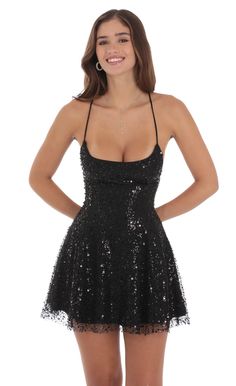 Sequin Beaded Mini Dress in Black Midnight In Paris Dress, Sparkly Hoco Dress, Black Hoco Dresses, Beaded Mini Dress, Dresses Night, Homecoming Dresses Sparkly, Top Spaghetti Strap, Cute Formal Dresses, Black Sparkly Dress