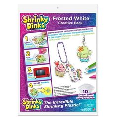 Your little one will spend hours creating lovely keychains and other accents with these shrinkable sheets from Shrinky Dinks. These sheets work well with pencils and permanent markers. Size: 8” x 10”.  Color: White. Shrink Plastic Keychain Free Kwaii Template, Shrink Paper, Halloween Love, Magnetic Tiles, Shrinky Dink, Market Day, Michael Store, Games Art, Design Christmas