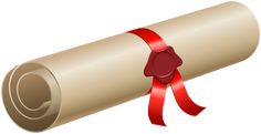 a rolled up scroll with a red ribbon around it