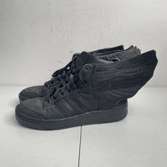 Adidas Wings 2.0 Size 6 Us Black Flag X Jeremy Scott Asap Rocky Js No Box D65206. Has A Rip At The Tip Of One Wing. Used Condition. Need A Proper Clean. Sold Exactly As Pictured. Signature Delivery Required. Streetwear High-top Lace-up Sneakers With Removable Insole, Lace-up High-top Sneakers With Removable Insole For Streetwear, High-top Sneakers For Streetwear With Removable Insole, Adidas Leather Basketball Shoes With Round Toe, Black Leather High-top Sneakers With Adidas Logo, Black Leather Adidas High-top Sneakers, Black Custom Sneakers With Removable Insole And Round Toe, Black Ankle-high Sneakers With Removable Insole, Adidas Skate Shoes With Abzorb Midsole