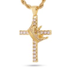 Pay tribute to the King of Kings with your own Kingdom Cross from King Ice. Available in 14K Gold Plating or White Gold plating Paired with a 4mm 24” Stainless Steel Rope Chain Luxury Gold Crown Jewelry, Regal Gold Jewelry Gift, Gold Diamond Jewelry With Crown Design, Regal Gold Jewelry With Crown Design, Regal Gold Jewelry For Anniversary, Gold Diamond Crown Jewelry, Spiritual Pendant Jewelry With Rope Chain, Regal Gold Necklace For Gift, Gold Vvs Clarity Cross Pendant Jewelry