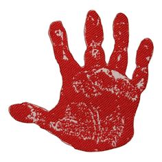 a red hand with white writing on it