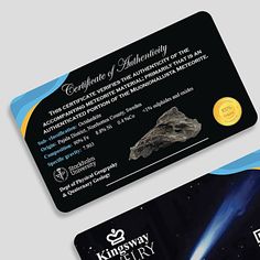 two business cards designed to look like they have rocks and stars in the sky on them